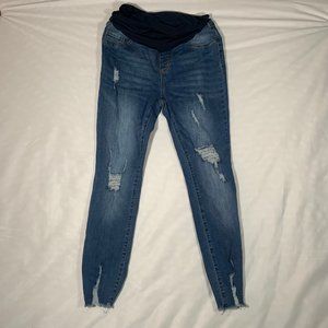 SONG MATERNITY JEANS WOMENS MEDIUM FULL BELLY COVERAGE SKINNY BLUE STRETCH DISTR